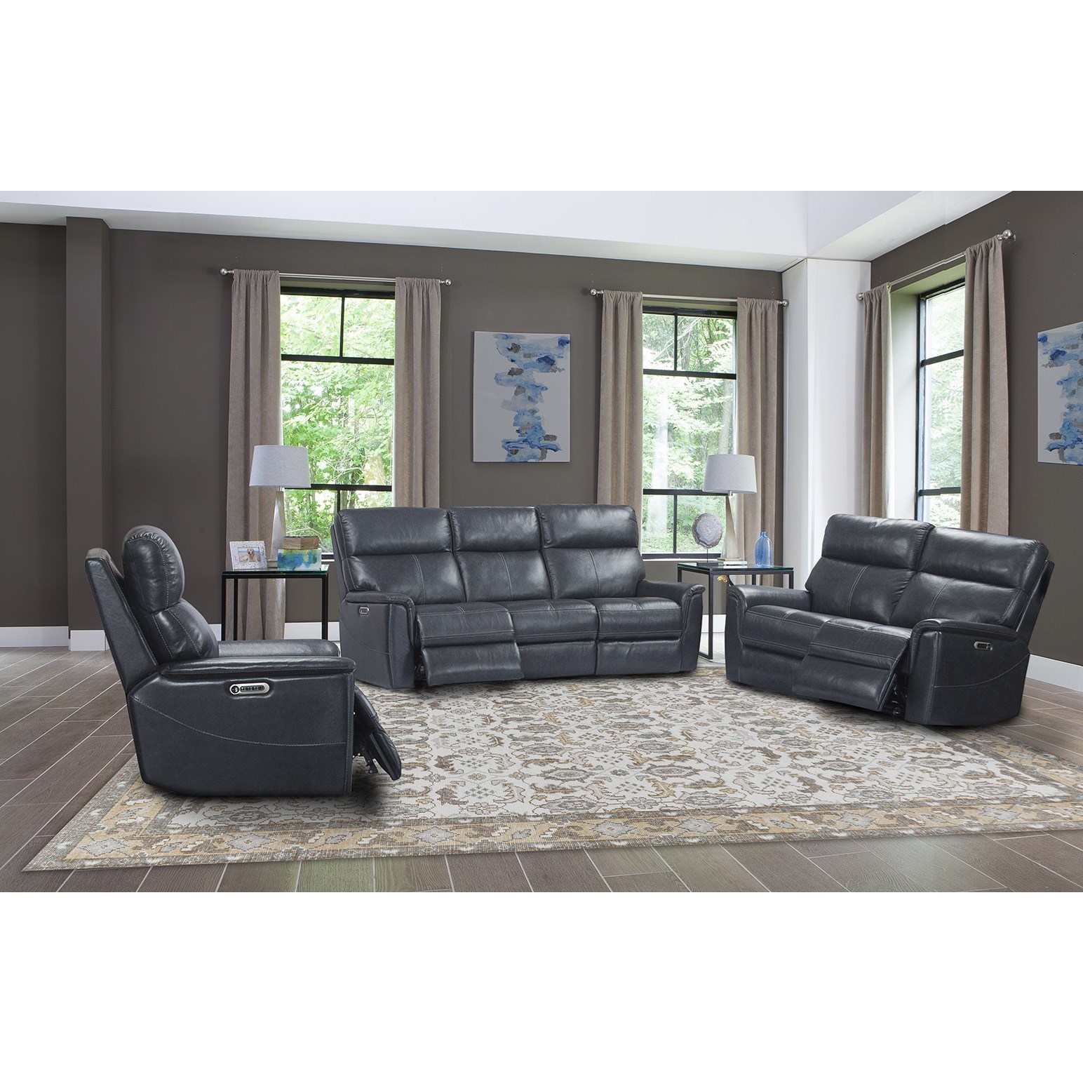 Power recliner loveseat with clearance adjustable headrest and lumbar
